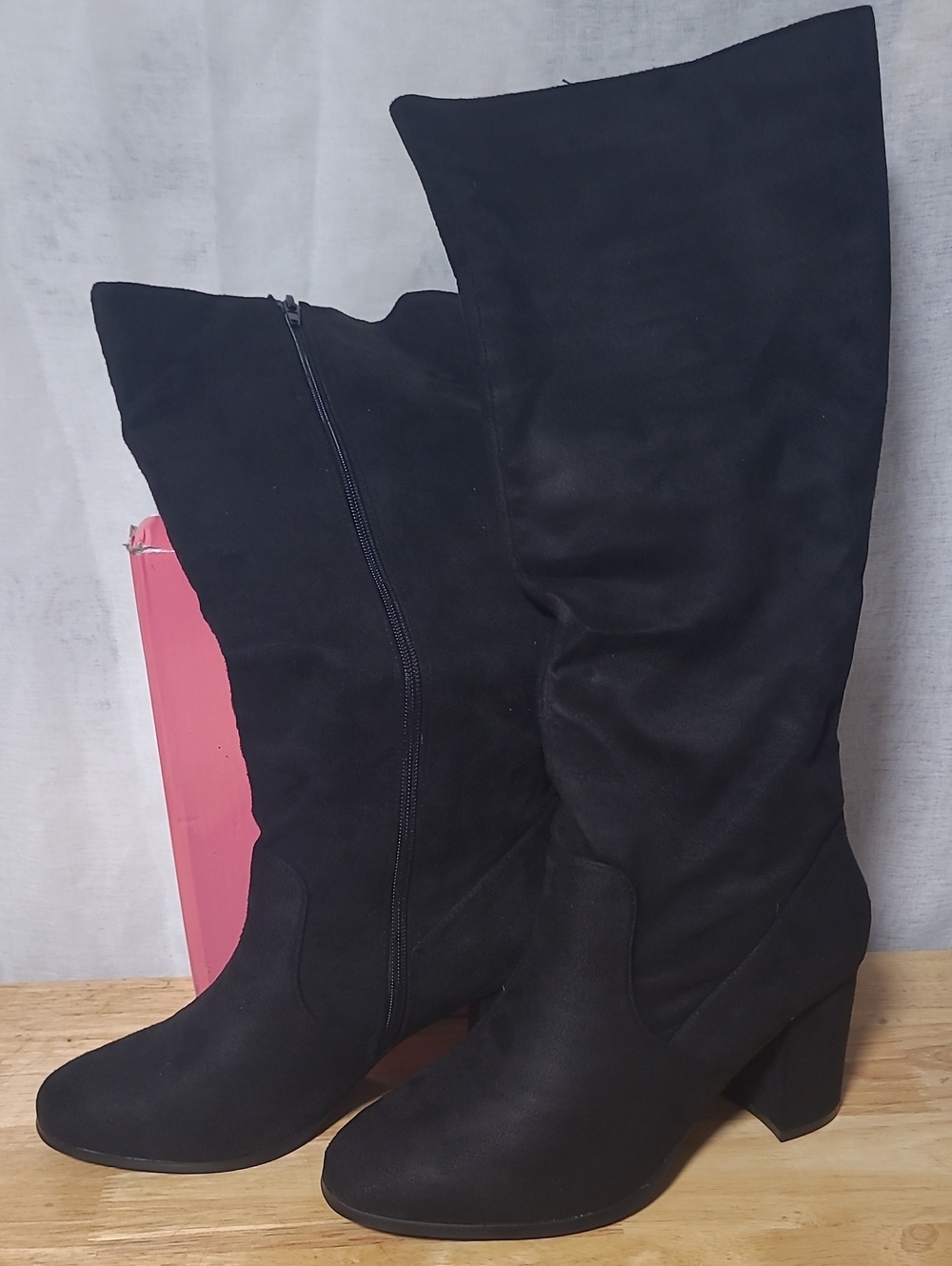 Allegra K Black Over-the-Knee Block Heel Boots